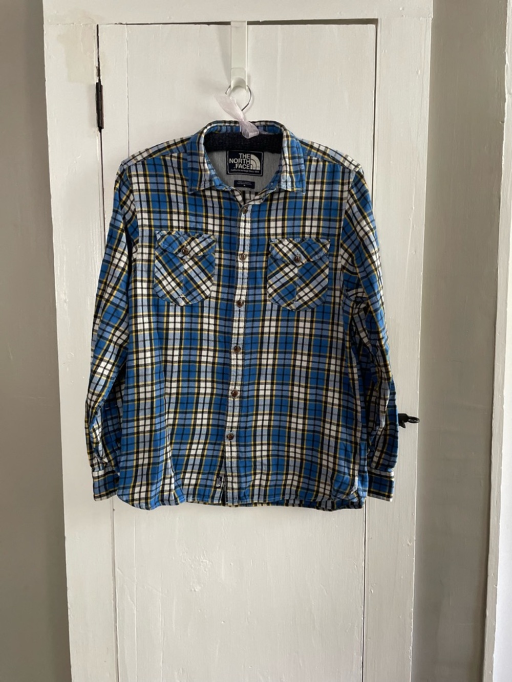 The North Face Men’s Blue Plaid Flannel Shirt - 100% Cotton - Size M